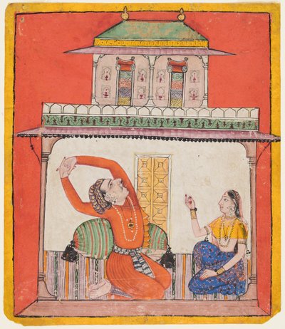 Ett par i deras kammare tidigt på morgonen: Vighada Ragaputra från Shri, från en Chamba Ragamala av Unknown artist