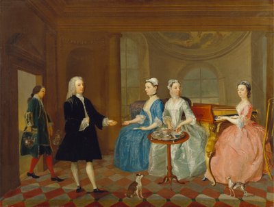 En familj som serveras med te, möjligen familjen Carter av Unknown artist