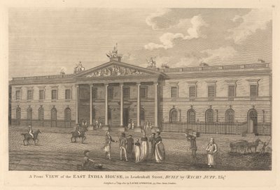 En frontvy av East India House i Leadenhall Street av Unknown artist