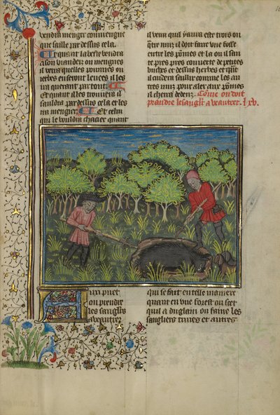En jägare skadar ett vildsvin som fångats i en grop av Unknown artist