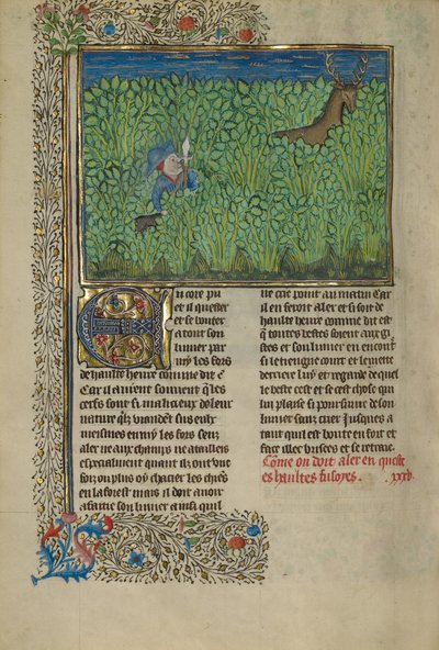 En jägare och en hund spårar i en snårskog av Unknown artist