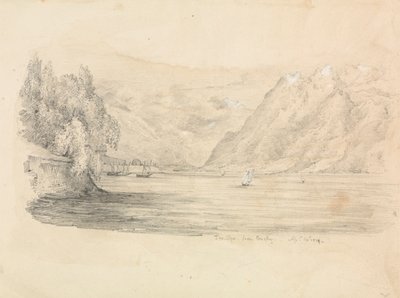 En sjö omgiven av berg av Unknown artist