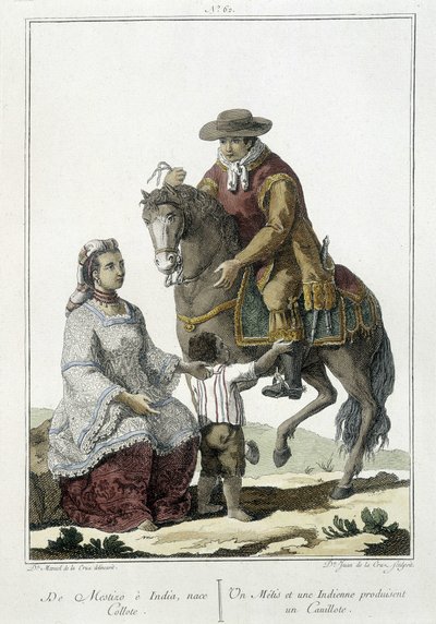 En Métis och en indian föder en cauillote - gravyr av Unknown artist
