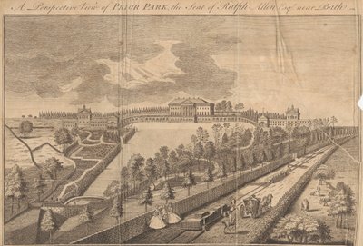 En perspektivvy av Prior Park, sätet för Ralph Allen Esq. nära Bath av Unknown artist