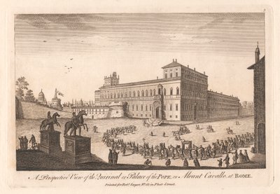 En perspektivvy av Quirinalen eller påvens palats, på berget Cavalle i Rom av Unknown artist