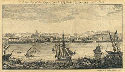 "En utblick över staden och hans majestäts skeppsvarv i Woolwich av Unknown artist