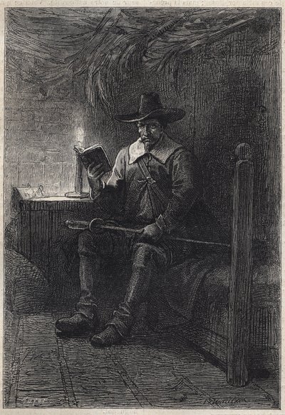 En skotsk puritan - 1800-talsillustration till den historiska romanen "The Puritans of Scotland" (Old Mortality) av Walter Scott (1771-1832) av Unknown artist
