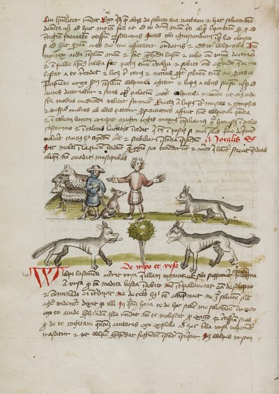 En herde med sin hund och flock; en man som jagar bort en varg av Unknown artist
