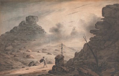 En utsikt över Valley of Stones, Devon, med en scen i Tempest, akt 1 av Unknown artist