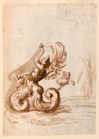 En bevingad Mer Hermafrodit och skisser till en skål av Unknown artist