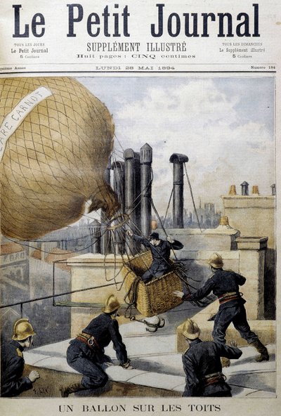 En ballong på taken: räddning av brandmännen - i "" Le Petite Journal"" av Unknown artist