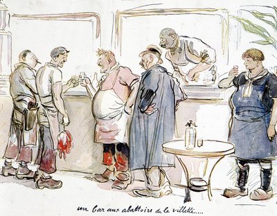 En bar på slakterierna i Villette i Paris. av Unknown artist