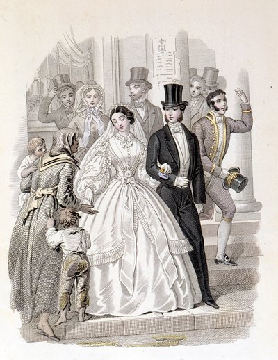 Ett borgerligt bröllop, gravyr från 1860. av Unknown artist