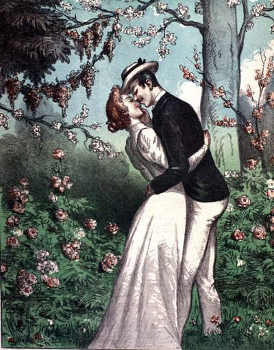 Ett par älskare som ger sig själva en kyss. av Unknown artist