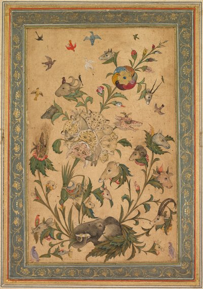 En blommig fantasi om djur och fåglar (Waq-waq) av Unknown artist