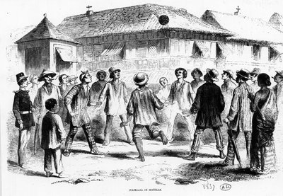 En fotbollsmatch i Manila (Filippinerna) - gravyr av Unknown artist