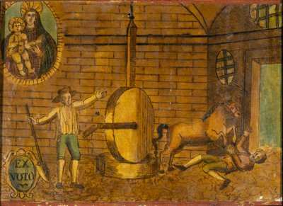 En man störtad av en häst, ex voto från slutet av 1700-talet. av Unknown artist