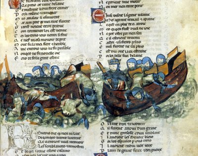En sjöstrid. 1200-tals miniatyr av Unknown artist