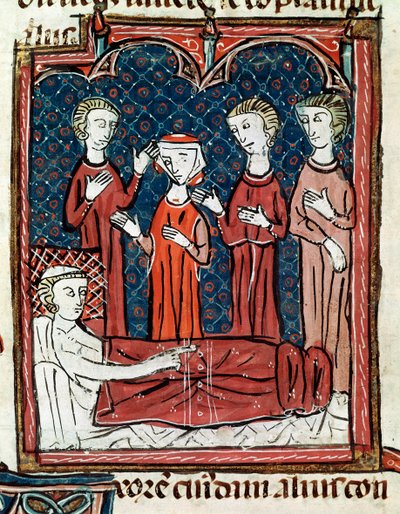 En patient i sängen omgiven av läkare (miniatyr av Unknown artist