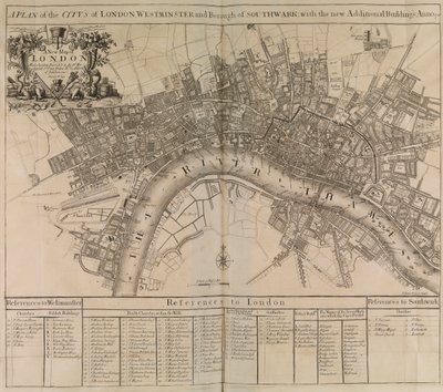 En plan över staden London, Westminster, stadsdelen Southwark och floden Themsen av Unknown artist