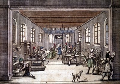 Ett tryckeri i början av 1700-talet. av Unknown artist