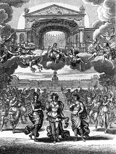 En scen av Alceste av Jean Baptiste Lully (Giovanni Battista Lulli) (1632-1687). av Unknown artist