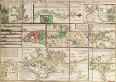En tabell med uppgifter om de viktigaste hamnarna som finns representerade på kartan över Engelska kanalen, ca 1780 (papper, linne) av Unknown artist