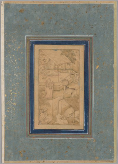 En kvinna förväxlar en ko med dödens ängel, från ett ljus från Canopus (Anwar-i Suhaili) från Kashifi (iransk, d. 1504) av Unknown artist