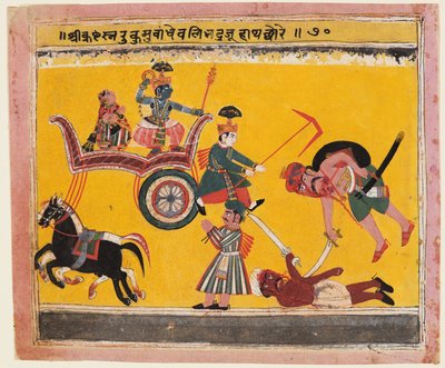 Bortförande av Rukmini: Krishna knöt Rukmas händer, från en Bhagavata Purana av Unknown artist