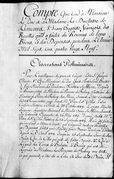 Räkenskapsbok för år 1789 av hertigen av Rochefoucauld Liancourts egendom. av Unknown artist