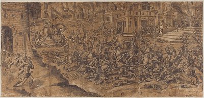 Aeneas lämnar den brinnande staden Troja av Unknown artist