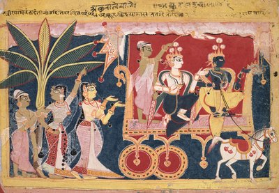 Akrura kör Krishna och Balarama till Mathura (Isarda Bhagavata Purana) av Unknown artist