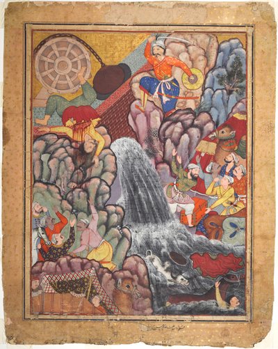 Alamshah som klyver sönder hjulets kedja, från volym 11 av en Hamza-nama (Hamzas äventyr) av Unknown artist