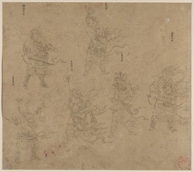 Album med daoistiska och buddhistiska teman: Procession of Daoist Deities: Leaf 13 av Unknown artist