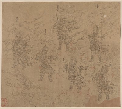 Album med daoistiska och buddhistiska teman: Procession of Daoist Deities: Leaf 16 av Unknown artist