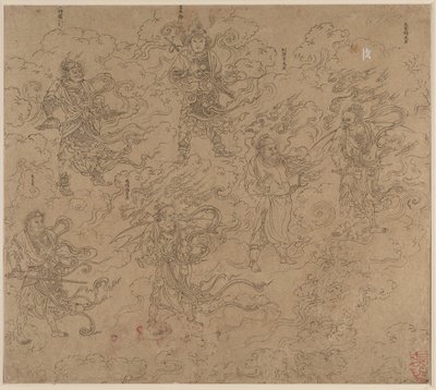 Album med daoistiska och buddhistiska teman: Procession of Daoist Deities: Leaf 19 av Unknown artist