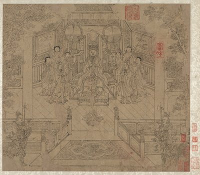 Album med daoistiska och buddhistiska teman: Procession of Daoist Deities: Leaf 1 av Unknown artist