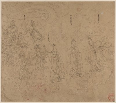 Album med daoistiska och buddhistiska teman: Procession of Daoist Deities: Leaf 20 av Unknown artist