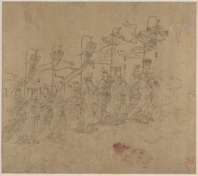 Album med daoistiska och buddhistiska teman: Procession of Daoist Deities: Leaf 5 av Unknown artist