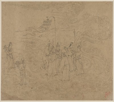 Album med daoistiska och buddhistiska teman: Procession of Daoist Deities: Leaf 7 av Unknown artist
