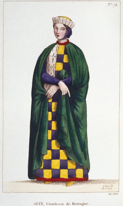 Alix de Thouars (1201-1221), grevinna av Bretagne, dotter till Guy de Thouars, hertig av Bretagne. Gravyr från 1830. av Unknown artist