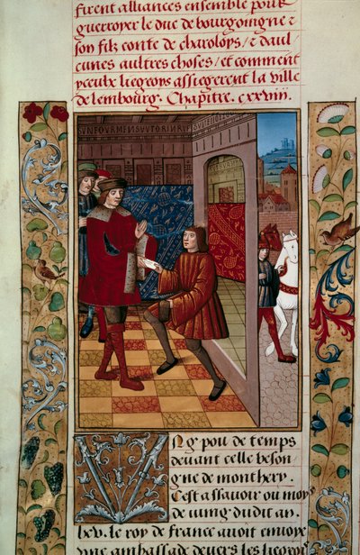 Allians av Ludvig XI (1423-1483) med Liegeois mot Charles the Temeraire Miniature från "Chronicles d