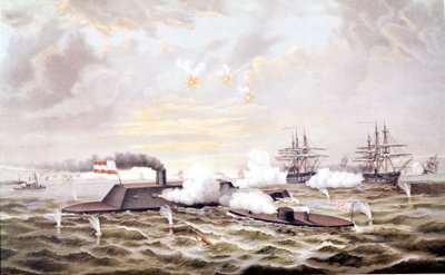 Amerikanska inbördeskriget (1861 - 1865): Sjöslaget vid Hampton Roads (Virginia) 8-09 mars av Unknown artist