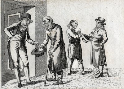 Amone. Tiggare sköter hattar för att rymma mynt. Slutgravyr av 1700-talet. Privat samling. av Unknown artist