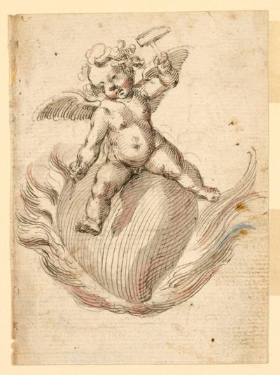 En ängel som slår en mejsel till ett brinnande odjur av Unknown artist