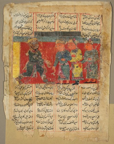 En östafrikansk kung tar emot tre sändebud, från en Khamsa av Amir Khusrau Dihlavi av Unknown artist