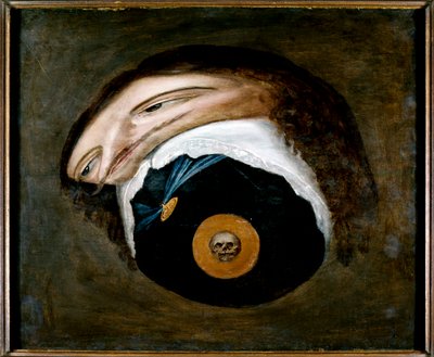 Anamorfiskt porträtt av Charles I (olja på panel) av Unknown artist