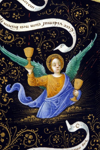 Ängel som håller två kalkar. Miniatyr av Belbello da Pavia av Unknown artist