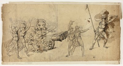 Änglaartilleri (recto); Stridsscen (verso) av Unknown artist