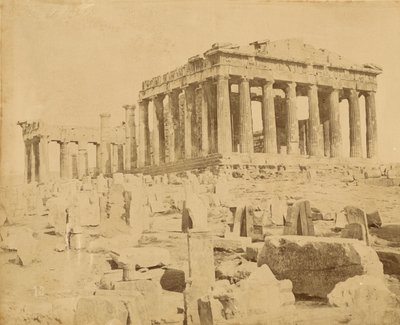 [Vinklad vy av Parthenon] av Unknown artist